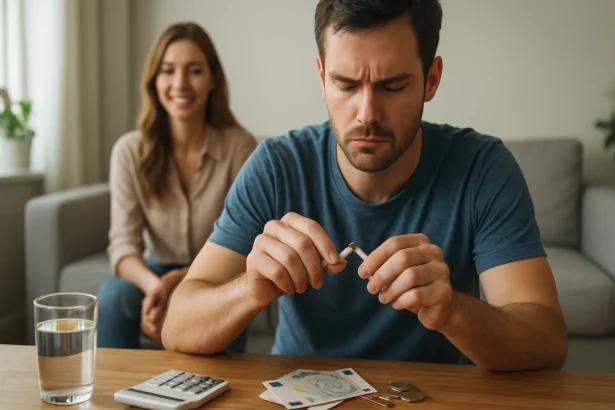 Muž zlomí cigaretu a premýšľa o zlepšení svojho života.
