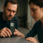 Muž a žena merajú hrúbku vrstvy pomocou meracieho prístroja.