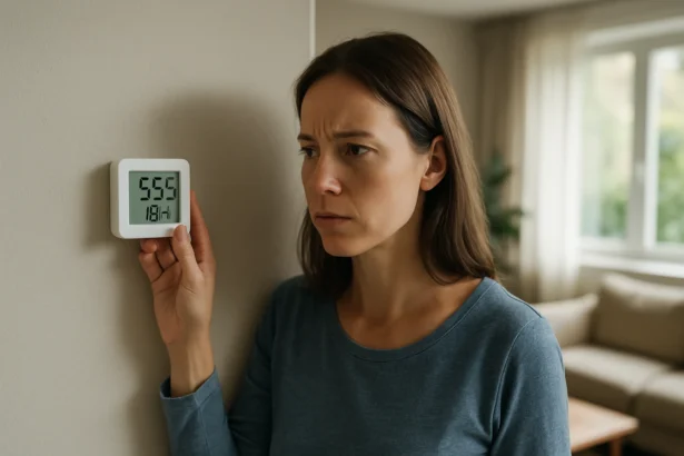 Žena kontroluje senzory vlhkosti pre optimalizáciu vnútorného ovzdušia.