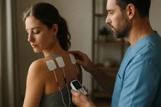 Žena podstupujúca TENS terapiu pre úľavu od bolesti