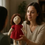 Žena s bábkou počas bábkovej terapie