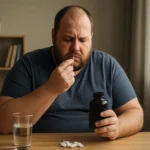 Muž užívajúci hmotnostné doplnky bez cvičenia