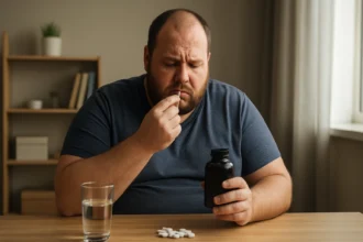 Muž užívajúci hmotnostné doplnky bez cvičenia