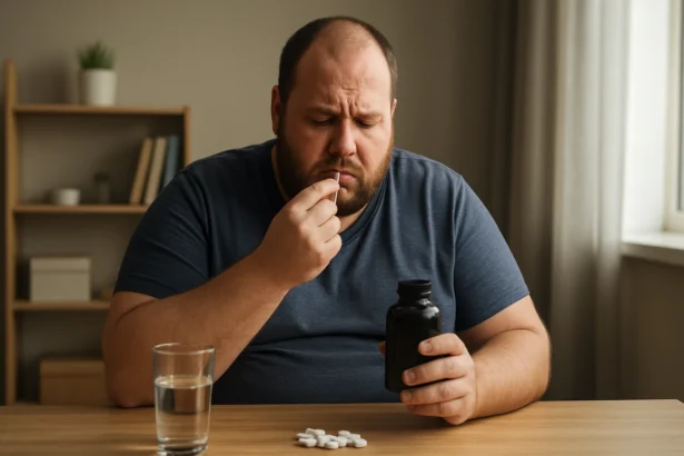 Muž užívajúci hmotnostné doplnky bez cvičenia