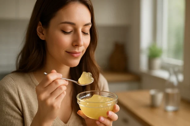 Žena vychutnávajúca si želatínu pre zdravie a krásu