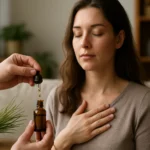 Žena relaxuje pri použití vetiverového esenciálneho oleja.