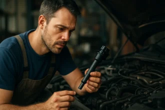 Mechanik skúma samozápalnú cievku vo svojom aute