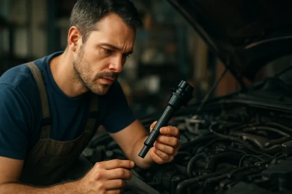 Mechanik skúma samozápalnú cievku vo svojom aute