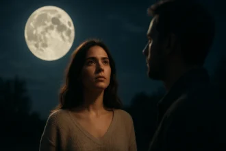 Muži a ženy v magickom splne mesiaca, symbolizujúci znamenie Rýb