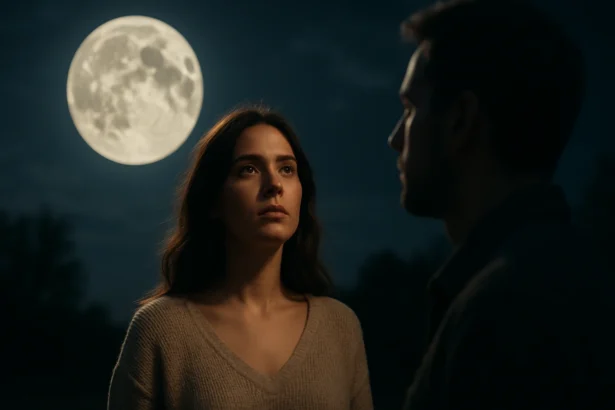 Muži a ženy v magickom splne mesiaca, symbolizujúci znamenie Rýb