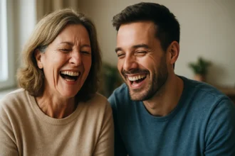 Radostní ľudia sa smejú a užívajú si spoločný čas.