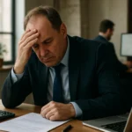 Úzkosť a stres v kancelárii počas ekonomickej krízy.