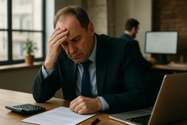 Úzkosť a stres v kancelárii počas ekonomickej krízy.