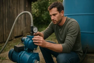 Muž kontroluje hydrofor pre efektívne zásobovanie vodou