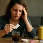 Žena s obavami skúma sladidlo pri nápoji.