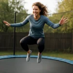 Žena skáče na trampolíne, zvyšuje energiu a zlepšuje nervový systém.