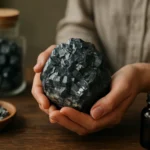 Galenit - minerál s liečivými účinkami držiaci v ruke.