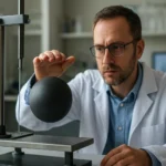 Vedec skúma gravitačné filtre a levitujúcu guľu v laboratóriu.