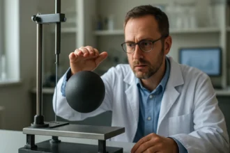 Vedec skúma gravitačné filtre a levitujúcu guľu v laboratóriu.