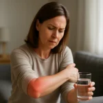 Žena so zápalom a sklenenou vodou v ruke.