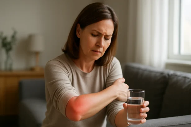 Žena so zápalom a sklenenou vodou v ruke.