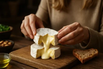 Krájanie syra Camembert a natieranie na chlieb