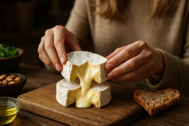 Krájanie syra Camembert a natieranie na chlieb