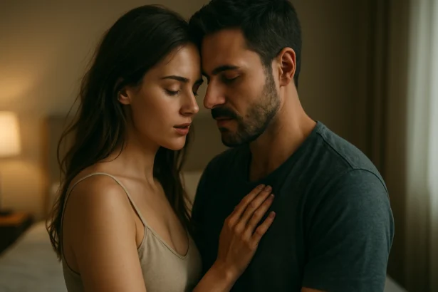 Zamilovaný pár vyjadrujúci vášeň a blízkosť.