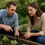 Dvoch záhradníkov, ktorí pracujú s kvapkovou hubou.