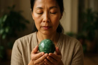 Žena s jadeitovou guľou, symbol duchovnej sily a liečivých vlastností.