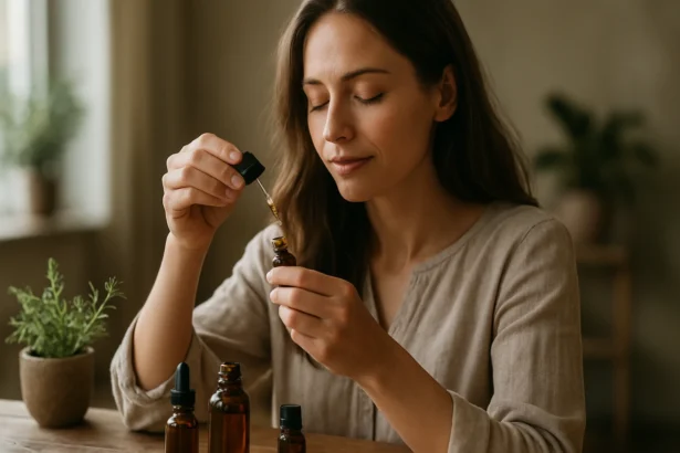 Žena používajúca esenciálne oleje pre zdravý život