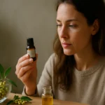 Žena skúma esenciálny olej Litsea cubeba a jeho výhody.