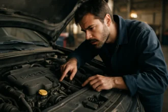 Mechanik kontroluje motor 1.7 CDTI v garáži