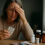 Žena s prešlými liekmi, vyjadruje obavy o ich bezpečnosť.