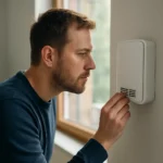 Muž s inteligentným zariadením na efektívne vetranie Aereco EM 916.