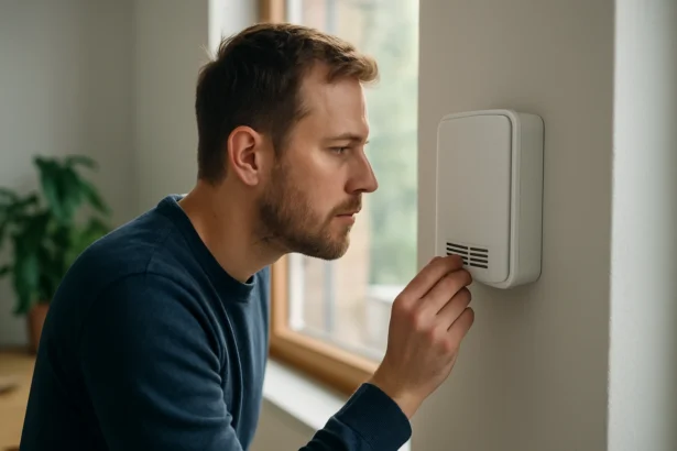 Muž s inteligentným zariadením na efektívne vetranie Aereco EM 916.