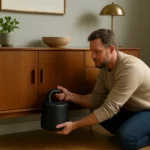 Muž umiestňuje protizávažie na nábytok pre stabilitu a štýlovosť.