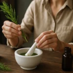 Žena pripravujúca liečivú zmes z puškvorca v miske.