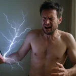 Muž zažíva šok od elektriny počas pokusu o bezpečné využitie.