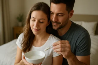 Pár sa teší z intímneho momentu s nádychom zdravia.