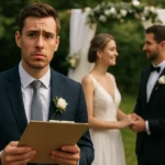 Svadobný svedok s poznámkami počas obradového dňa.