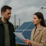 Diskusia o ekologických zdrojoch energie pri solárnych paneloch.