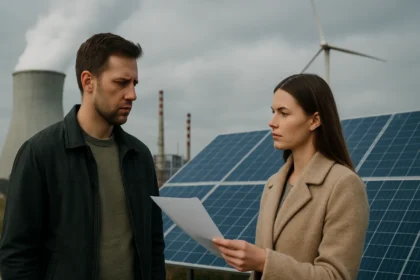 Diskusia o ekologických zdrojoch energie pri solárnych paneloch.