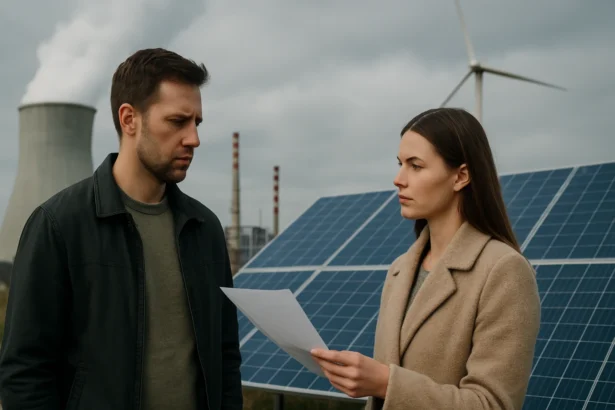 Diskusia o ekologických zdrojoch energie pri solárnych paneloch.