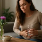 Žena s ostropestrom mariánskym, zdravie a trávenie