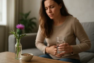 Žena s ostropestrom mariánskym, zdravie a trávenie