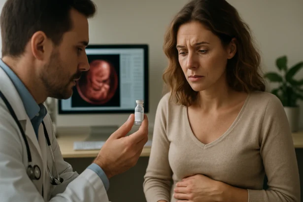 Lekár vysvetľuje Ovitrelle žene plánujúcej rodičovstvo.