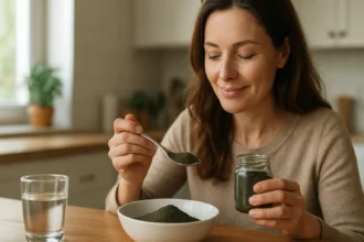 Žena používa emozul pre zlepšenie zdravia a pohody.