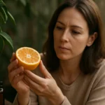 Žena skúma citrus aurantium a jeho účinky na zdravie.
