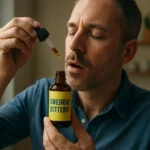 Muž používa švédske kvapky, prírodný elixír pre zdravie